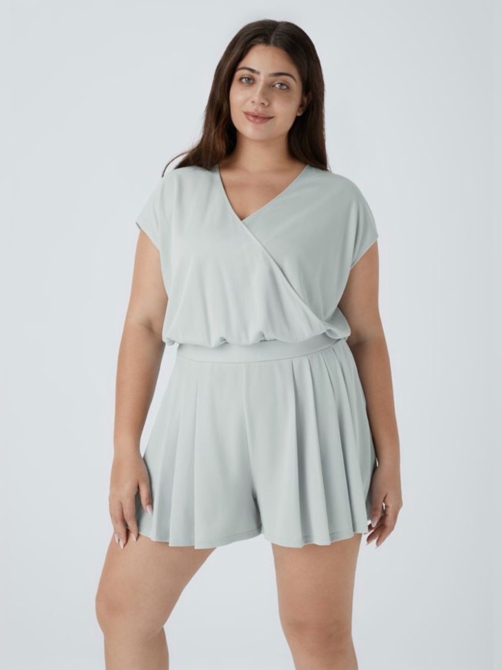 HALARA V Neck Short Sleeve Pocket Waffle Casual Plus Size Jumpsuit - Picture 1 of 6